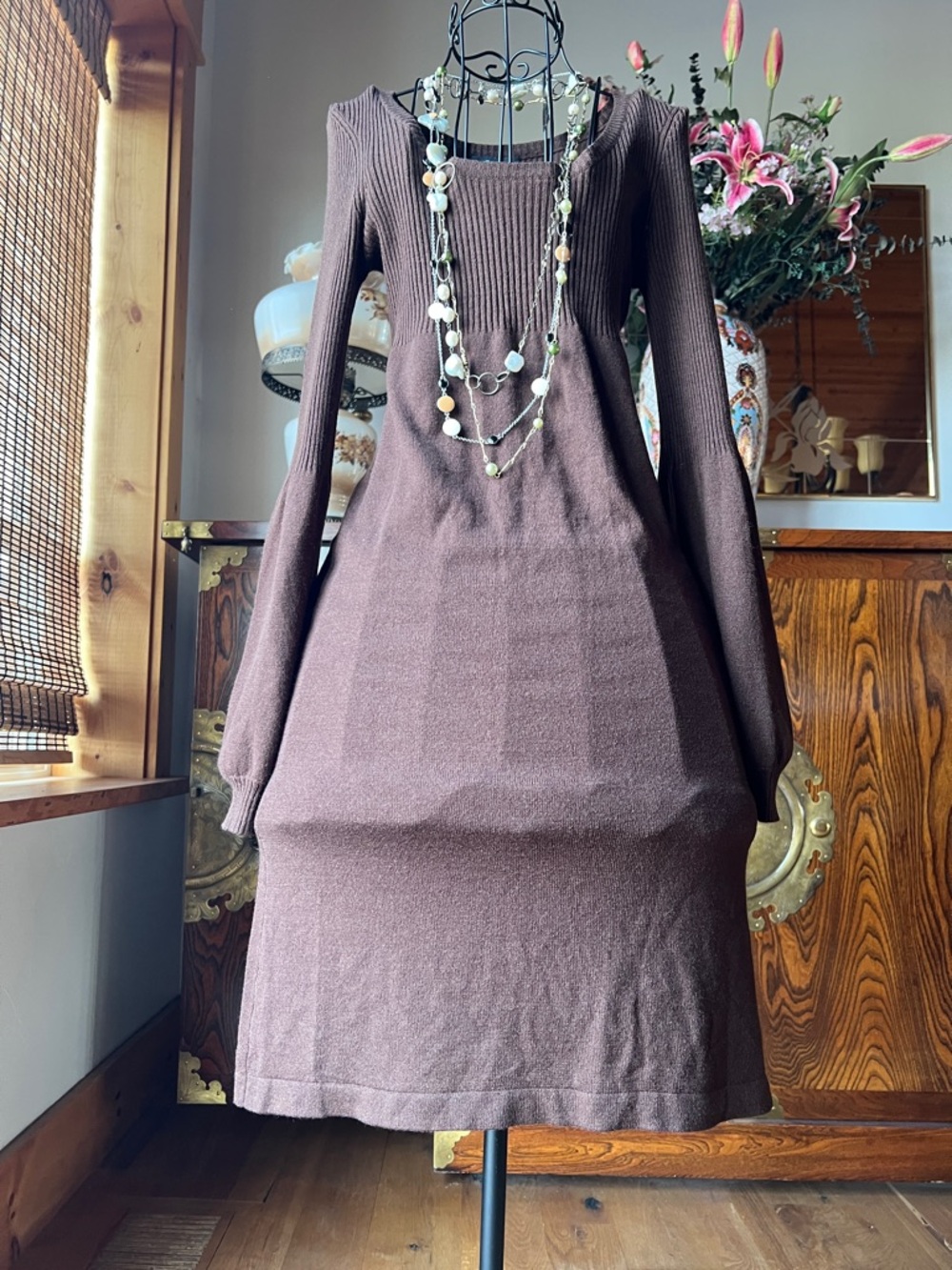 GNW Brown Long Sleeve Ribbed Knit Dress